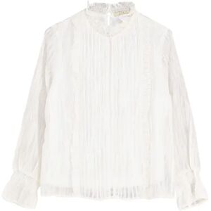 Cubic Stand Up Collar Ruffled Blouse White L female