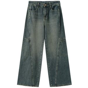 Cubic Patchwork Straight Leg Washed Jeans Vintage Blue S female