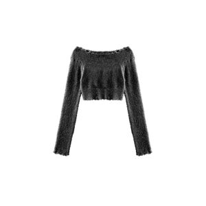 Cubic Off-Shoulder Long Sleeve Knit Crop Top Dark Gray M female