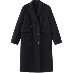 Cubic Black Double Breasted Wool Long Coat Black UN female