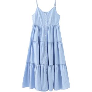 Cubic Pinstripe Spaghetti Strap Tiered Dress LightSteelBlue L female