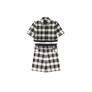 Cubic Plaid Cropped Shirt and Shorts Black Bottom-S female