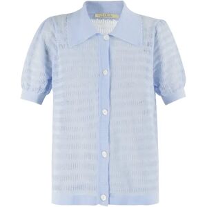 Cubic Polo Collar Short Sleeved Knit Cardigan LightSteelBlue UN female