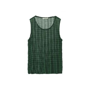 Cubic Pleated Plaid Chiffon Sleeveless Top Dark Green M female