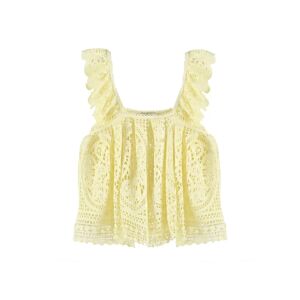 Cubic Open Lace Square Neck Flowy Top Light Yellow XS female