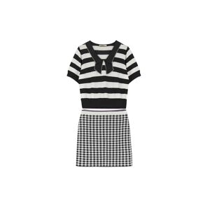 Cubic Cropped Striped Knit Top and Mini Skirt Black L-Top female