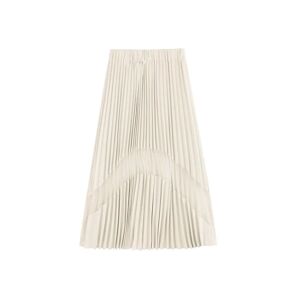 Cubic Sheer Panel Pleated Midi Skirt Wheat M female