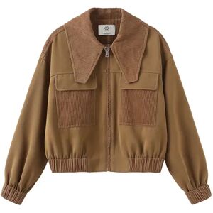 Cubic Corduroy Paneled Zip Up Jacket Yellowish Brown S female