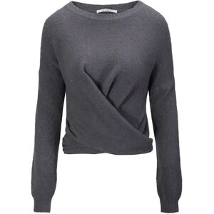 Cubic Crew Neck Front Tie Knit Sweater Grey UN female