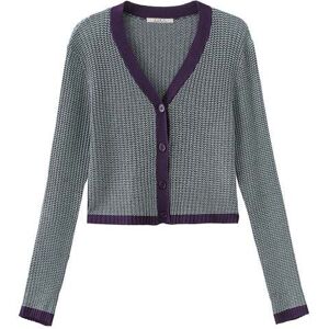 Cubic V-Neck Ribbed Knit Cardigan Blue UN female