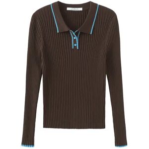 Cubic Ribbed Knit Polo Top Saddle Brown UN female