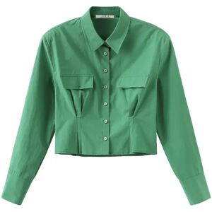 Cubic Cinched Waist Cropped Shirt Green L female