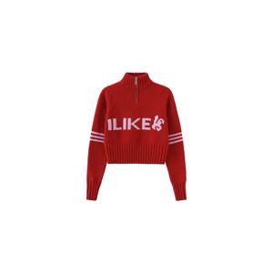 Cubic High Neck Zip Up Crop Knit Top Red S female