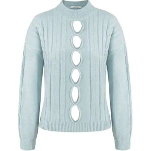 Cubic Cut Out High Neck Knit Sweater Light Blue UN female