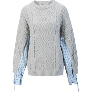 Cubic Cable Knit Jumper With Shirting Sleeves Silver UN female