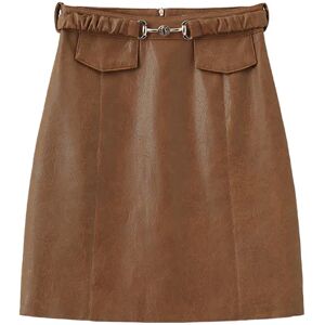 Cubic PU Western Style A-line Mini Skirt Brown L female