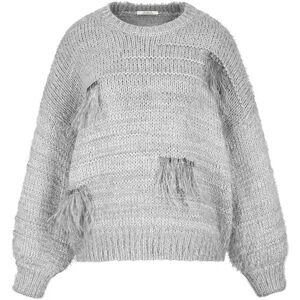 Cubic Round Neck Furry Fringed Sweater Gray UN female