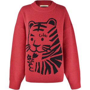 Cubic Crew Neck Tiger Jacquard Knit Sweater Red S female