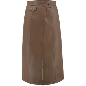 Cubic High Waist A-line PU Skirt with Back Slit Saddle Brown L female