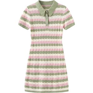 Cubic Polo Short Sleeve Striped Knit Dress Light Green S female