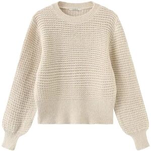 Cubic Round Neck Ribbed Knit Sweater Wheat UN female