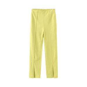 Cubic Front Slitted Casual Pants Yellow L female