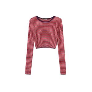 Cubic Striped Fitted Long Sleeve Top Crimson UN female