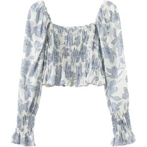 Cubic Smocked Long Sleeve Floral Crop Top LightSteelBlue UN female