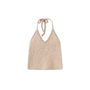 Cubic Thin Knit Cropped Halter Top Khaki S female