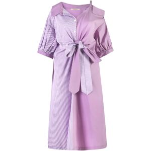 Cubic Stripes and Solid Colour Shirt Dress Lavender S female