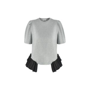 Cubic Puff Sleeve Contrast Colour Cotton T-Shirt Silver M female