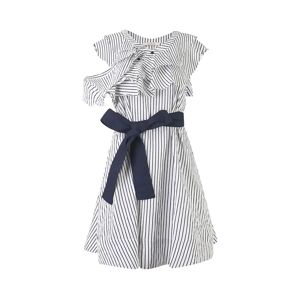 Cubic Striped Asymmetric Shoulder Belted Dress Navy XS female