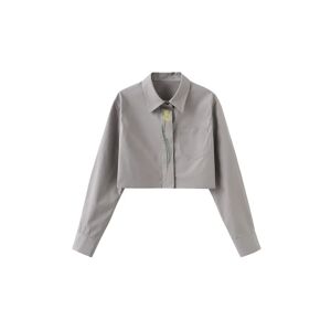 Cubic Flower Design Cropped Shirt Gray M female