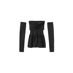 Cubic Fine Knit Strapless Top with Detached Sleeves Black M female