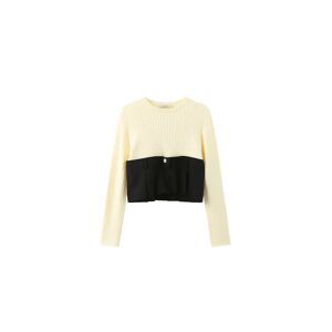 Cubic Cropped Knit Top with Shirting Panel Light Yellow M female