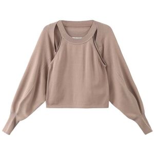 Cubic Knit Long Sleeve Top with Shoulder Cut Outs Khaki UN female