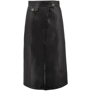 Cubic High Waist A-line PU Skirt with Back Slit Black S female