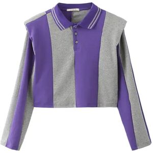 Cubic Striped Polo Top with Oversized Shoulders Purple S female