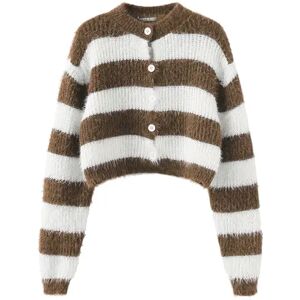 Cubic Striped Mock Neck Fluffy Cardigan Sienna UN female