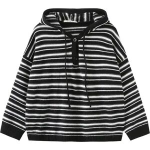 Cubic Striped Hood Knit Cardigan Black UN female