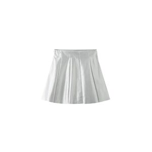 Cubic Pleated Faux Leather Skirt Silver M female