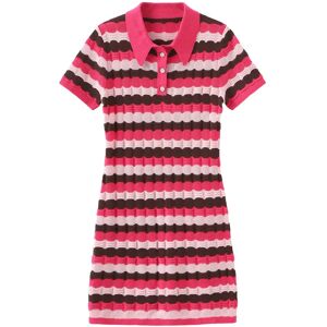 Cubic Polo Short Sleeve Striped Knit Dress Crimson S female