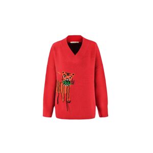 Cubic Tiger Jacquard V-Neck Knit Sweater Red L female