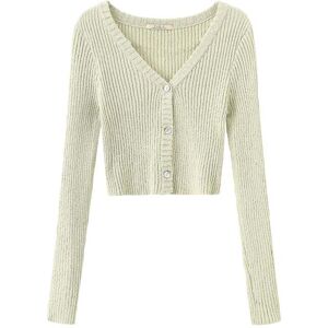 Cubic Cropped V-neck Rib Knit Cardigan MintCream M female