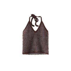 Cubic Thin Knit Cropped Halter Top Coffee S female