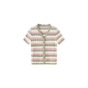 Cubic Short Sleeve Striped Knit Cardigan Green S female