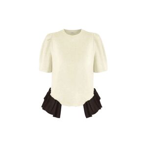 Cubic Puff Sleeve Contrast Colour Cotton T-Shirt Wheat M female