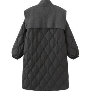 Cubic Mock Neck Long Puffer Coat with Bib Layer Black UN female