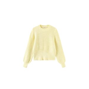 Cubic Round Neck Ribbed Knit Sweater Light Yellow UN female