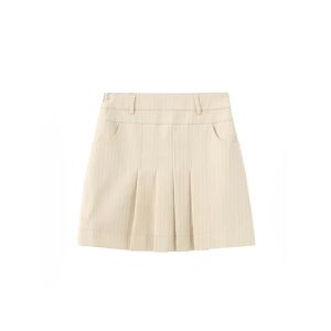 Cubic Pinstripe Pleated Mini Skirt Khaki M female